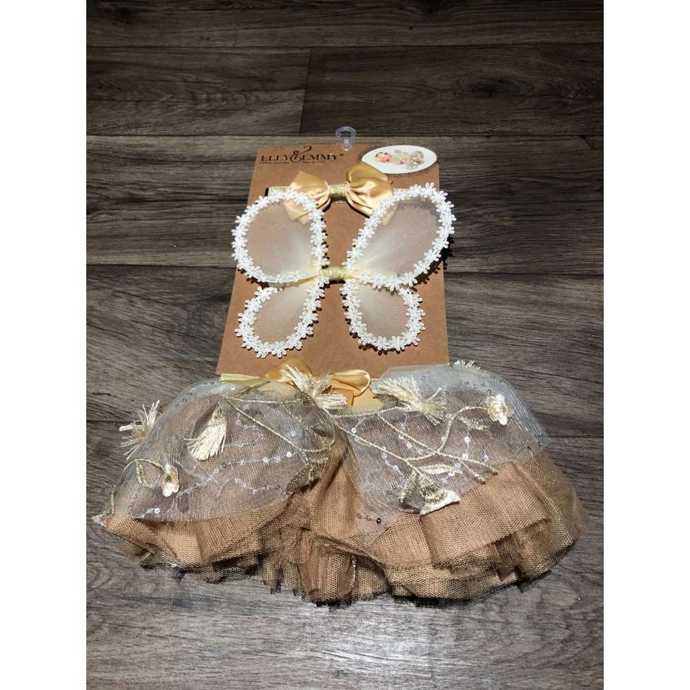 Infant Angel Tutu, Butterfly Wings, & Headband Gold 3 Piece Size 0-12M New